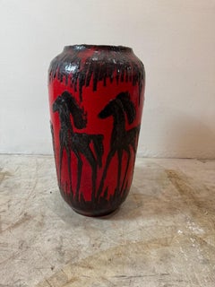 Red Fat Lava Horses Vase by Scheurich, Western Germany, 1960s