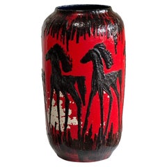 Red Fat Lava Horses Vase by Scheurich, Western Germany, 1960s