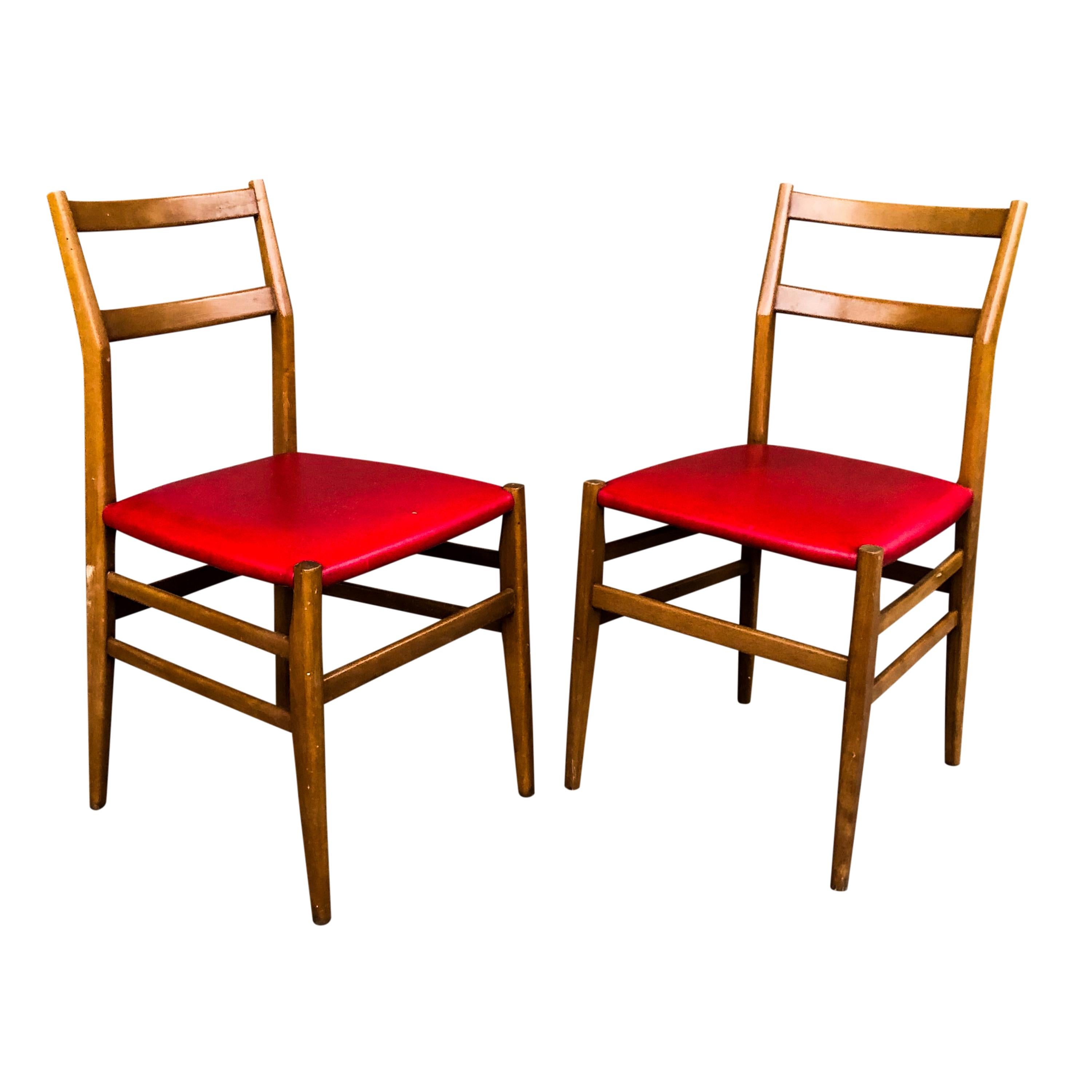 Red Faux Leather Leggera Dining Chairs by Gio Ponti for Cassina, 1960s, Set of 6 For Sale 3
