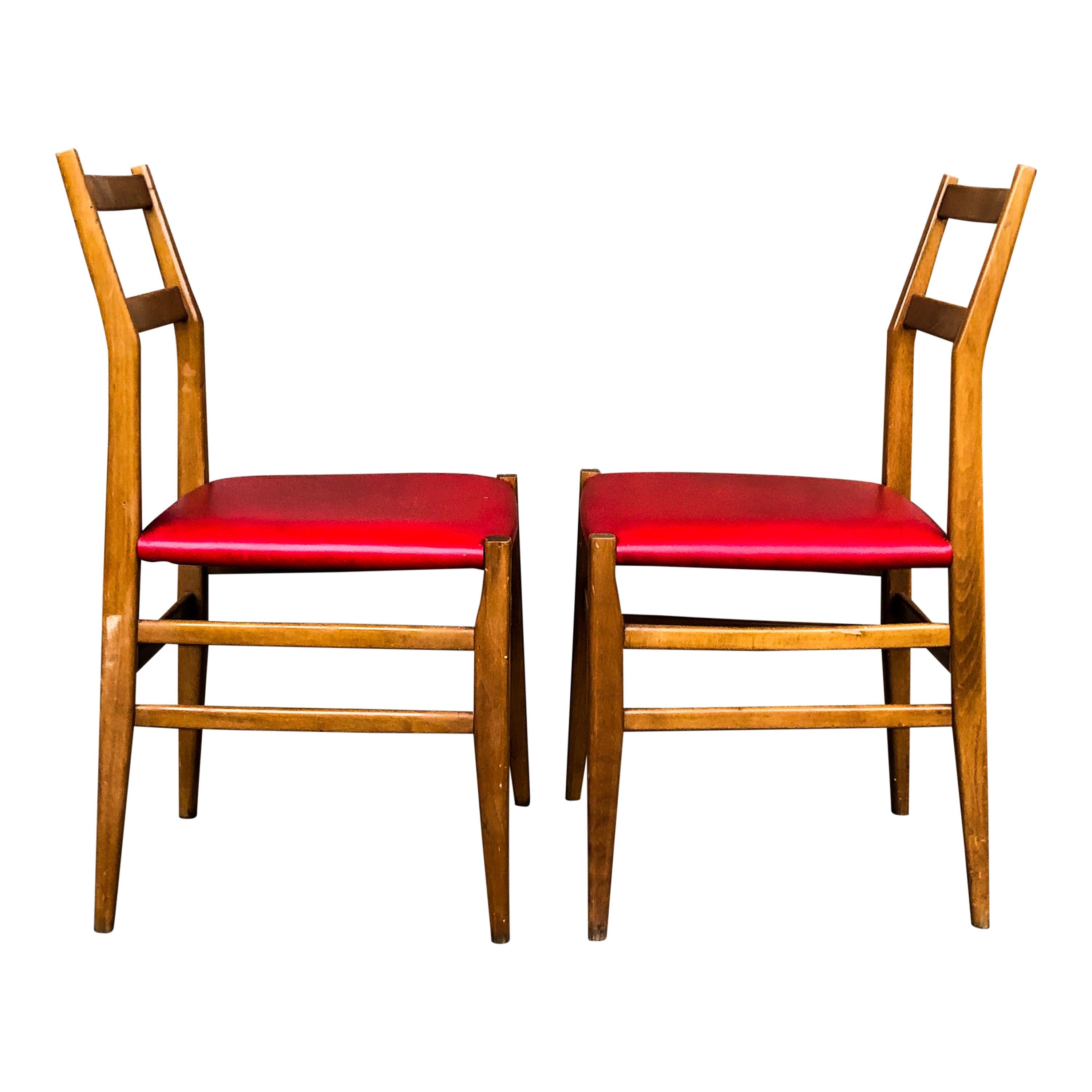 Red Faux Leather Leggera Dining Chairs by Gio Ponti for Cassina, 1960s, Set of 6 For Sale 4