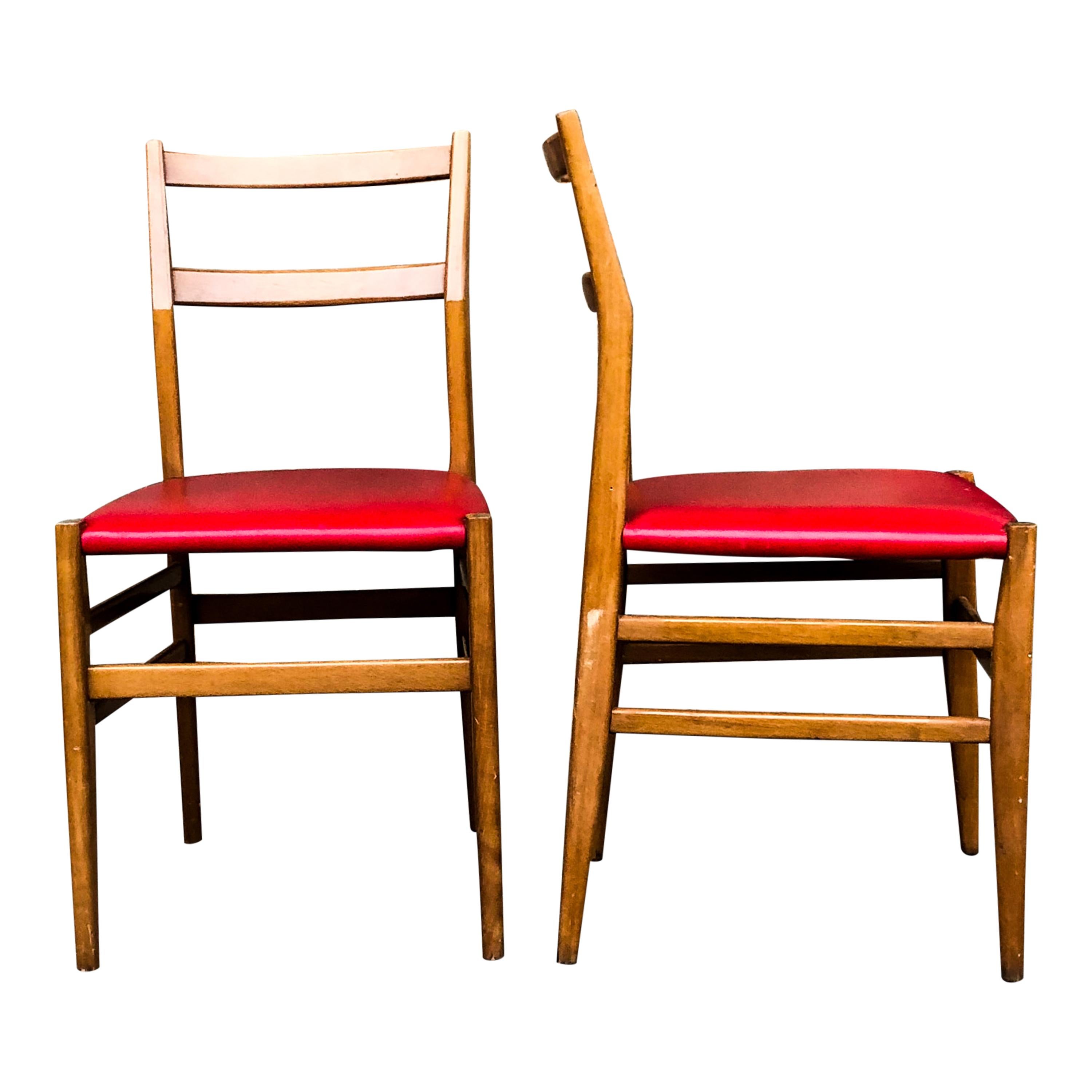 Red Faux Leather Leggera Dining Chairs by Gio Ponti for Cassina, 1960s, Set of 6 For Sale 5