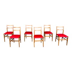 Red Faux Leather Leggera Dining Chairs by Gio Ponti for Cassina, 1960s, Set of 6
