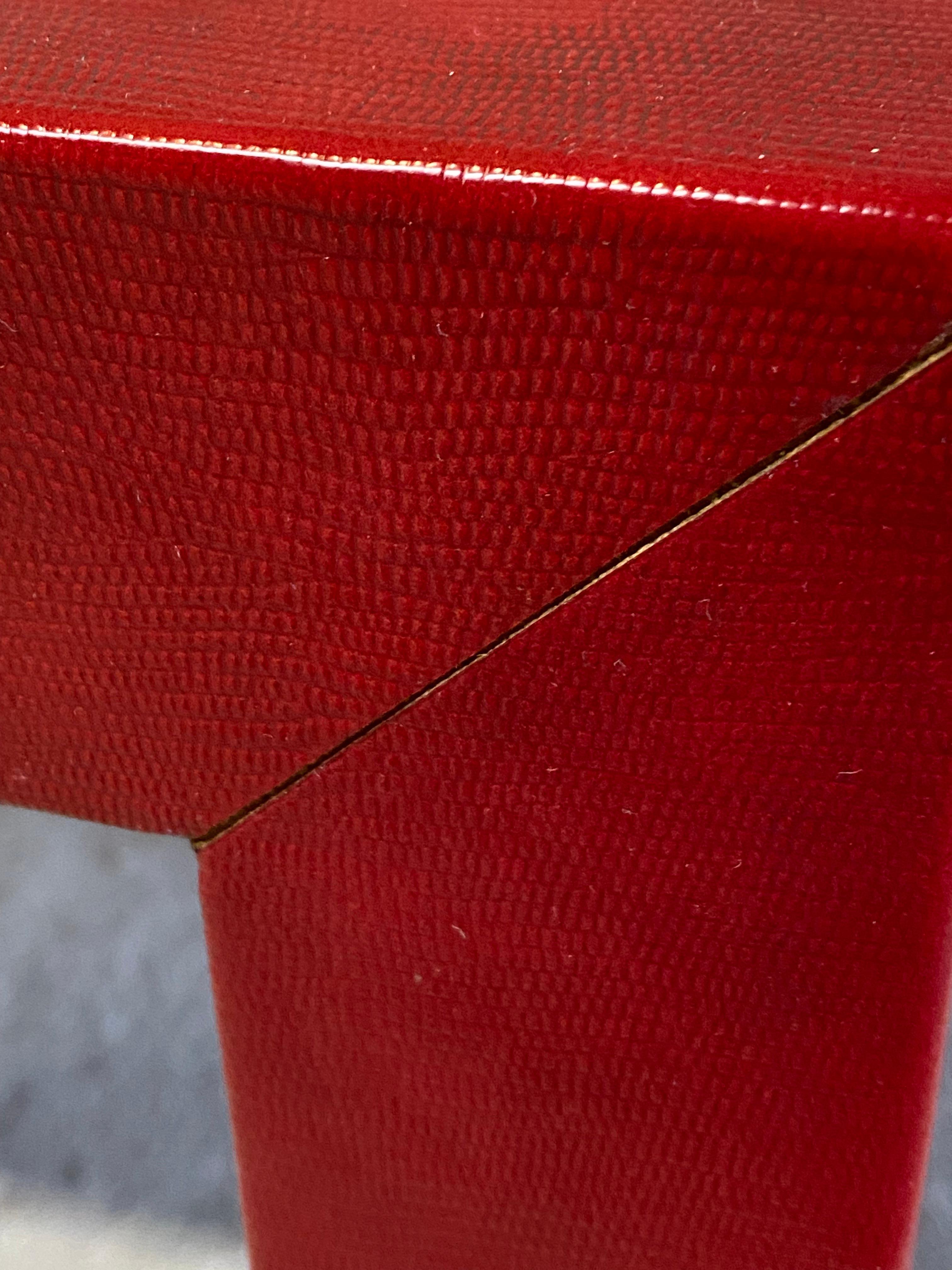 Red Faux Lizard Skin Parsons Post Modern End Tables For Sale 4