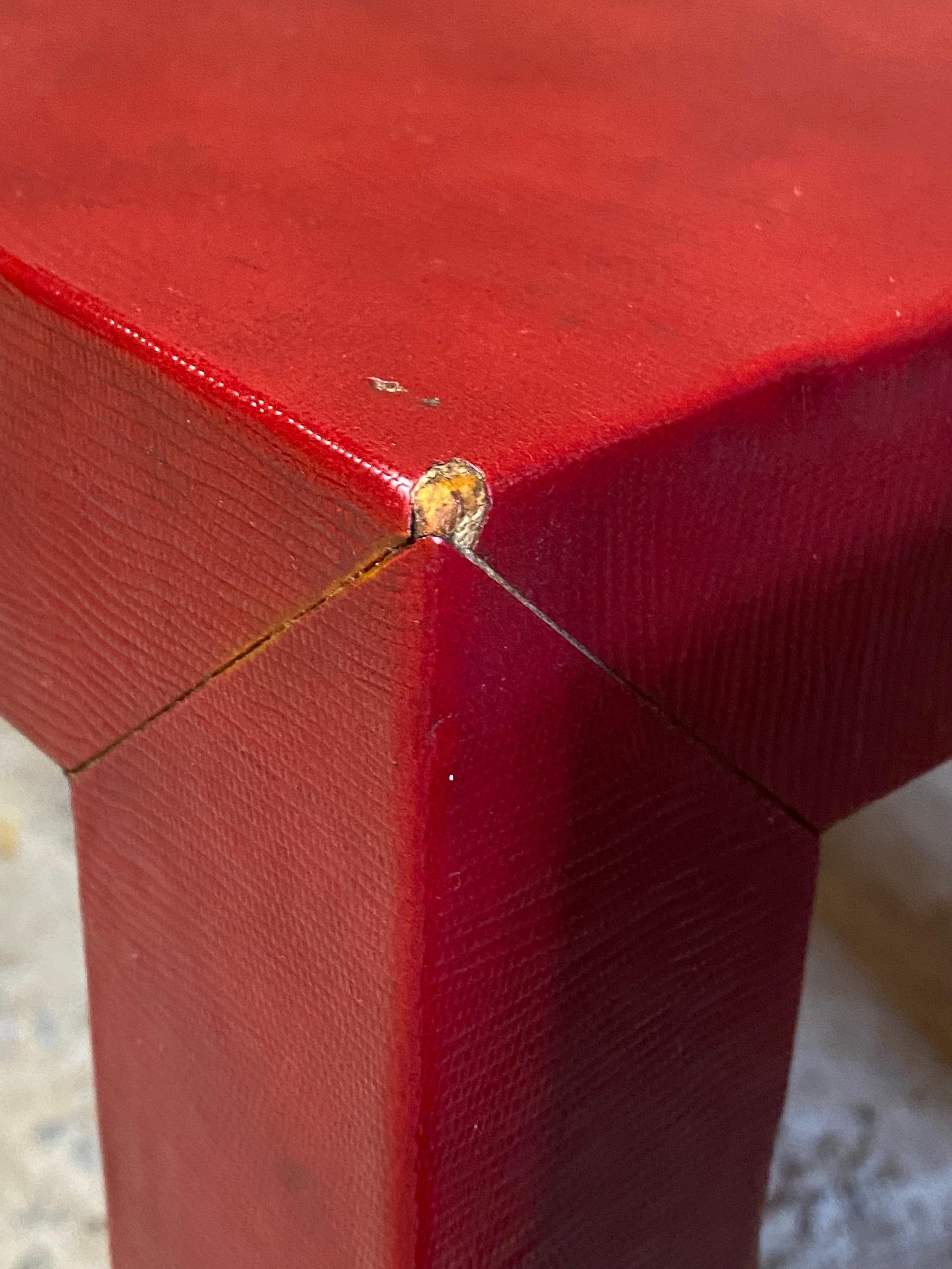 Red Faux Lizard Skin Parsons Post Modern End Tables For Sale 6