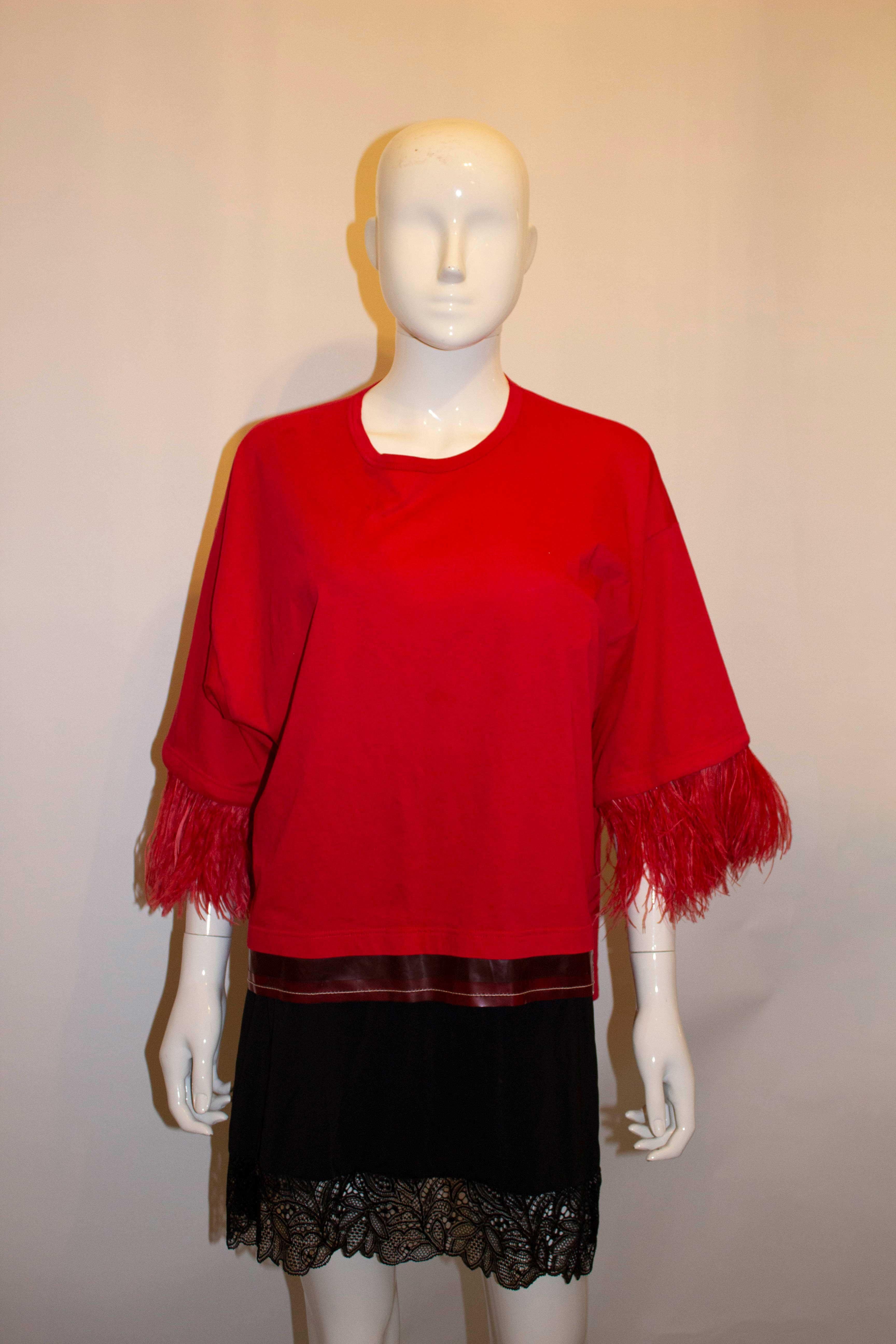 Women's or Men's Red Feather Trim Top by No 21. For Sale