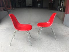 Red Fiberglass Charles and Ray Eames Side Shell Chairs, Scoops Herman Miller