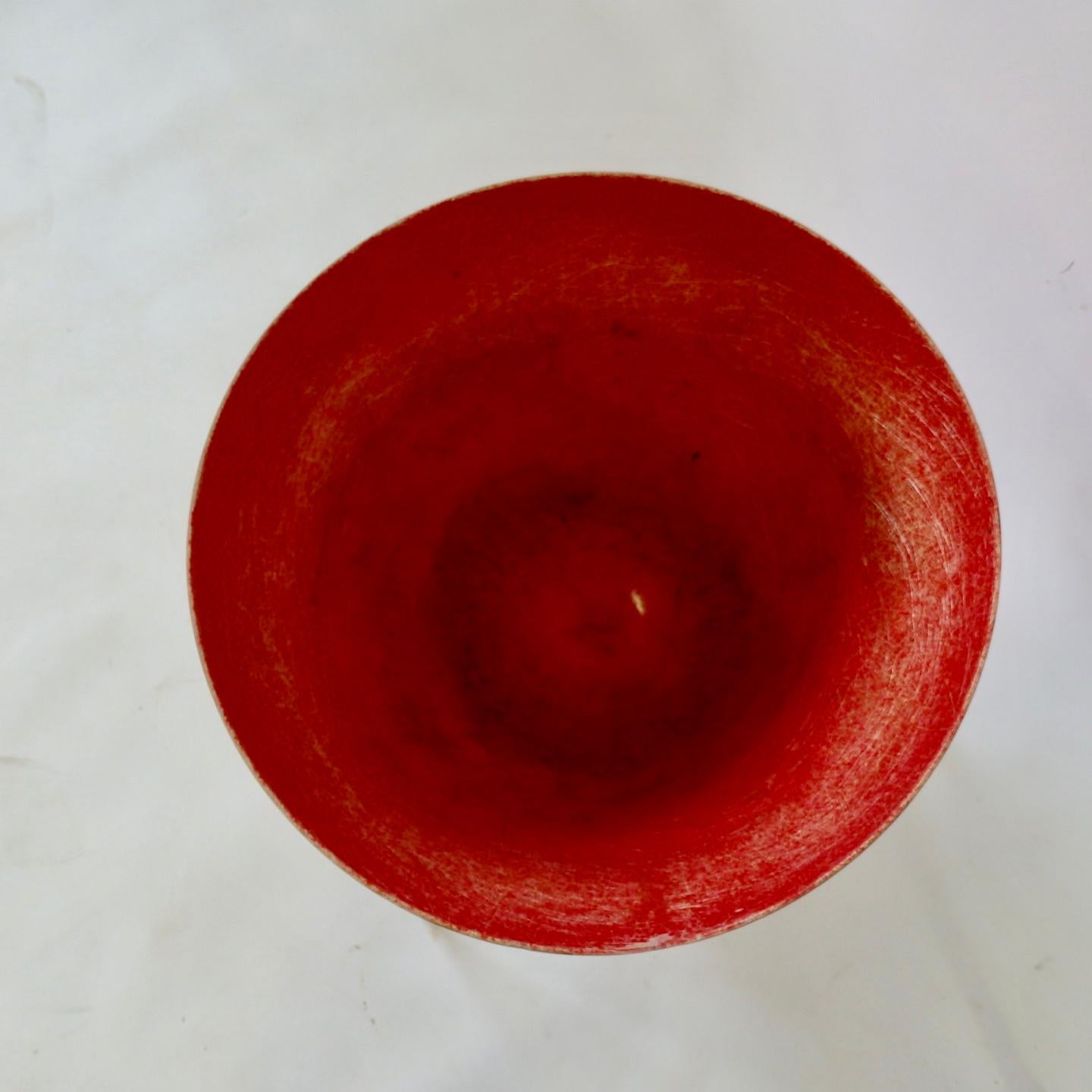 20th Century Red Fiberglass Greta Grossman Inspired Cone Planter Pot in Wrought Iron Stand