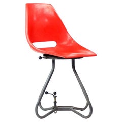 Retro Red Fiberglass & Metal Tram Chairs By Miroslav Navratil For Vertex, 1960s