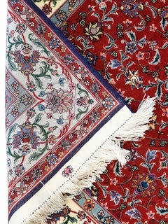 Roter feiner persischer Tabriz Woll- und Seidenteppich mit Medaillon-Design, 3' x 5'