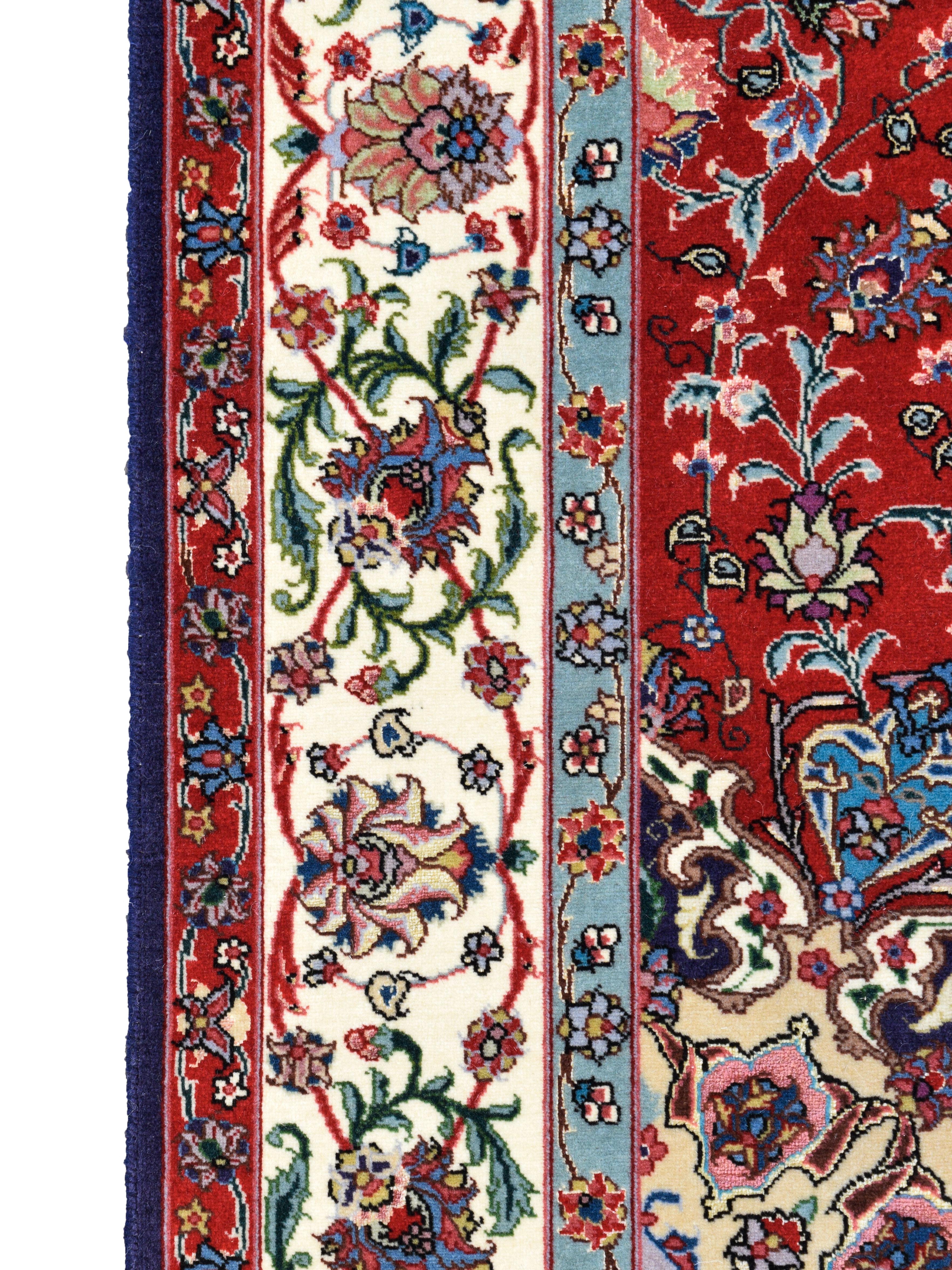 Persiano Red Fine Persian Tabriz Wool and Silk Rug with Medallion Design, 3' x 5' in vendita