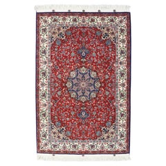 Red Fine Persian Tabriz Wool and Silk Rug with Medallion Design, 3
x 5