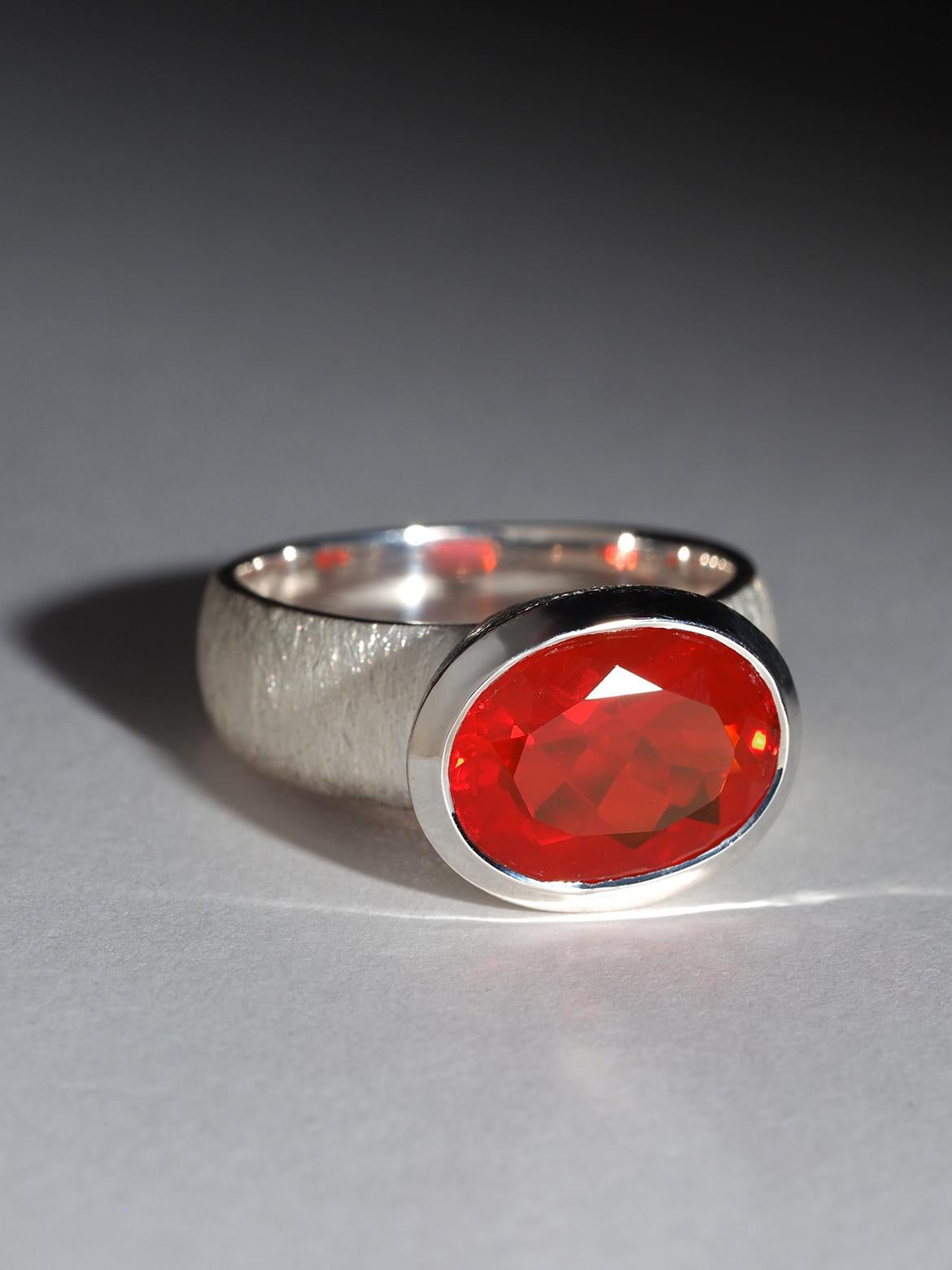 Aperol Ring Red Fire Mexicam Opal Silver Ring Large Statement gift art 5