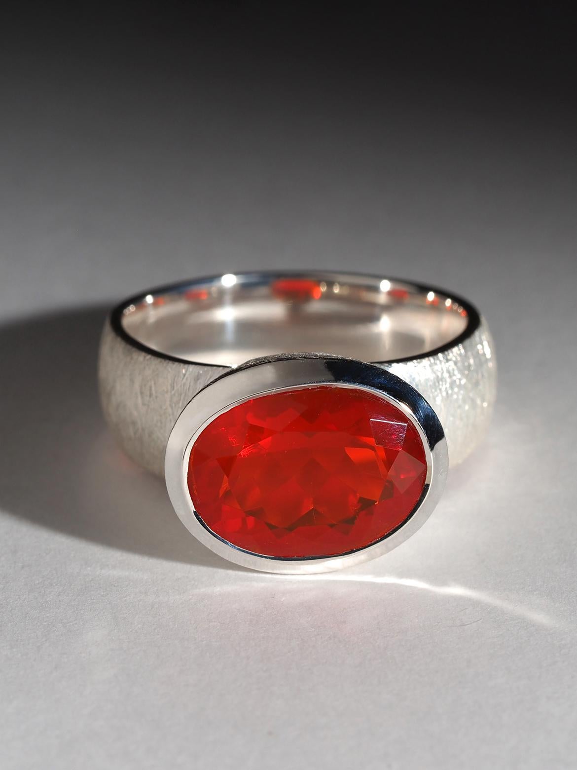 Aperol Ring Red Fire Mexicam Opal Silver Ring Large Statement gift art 6