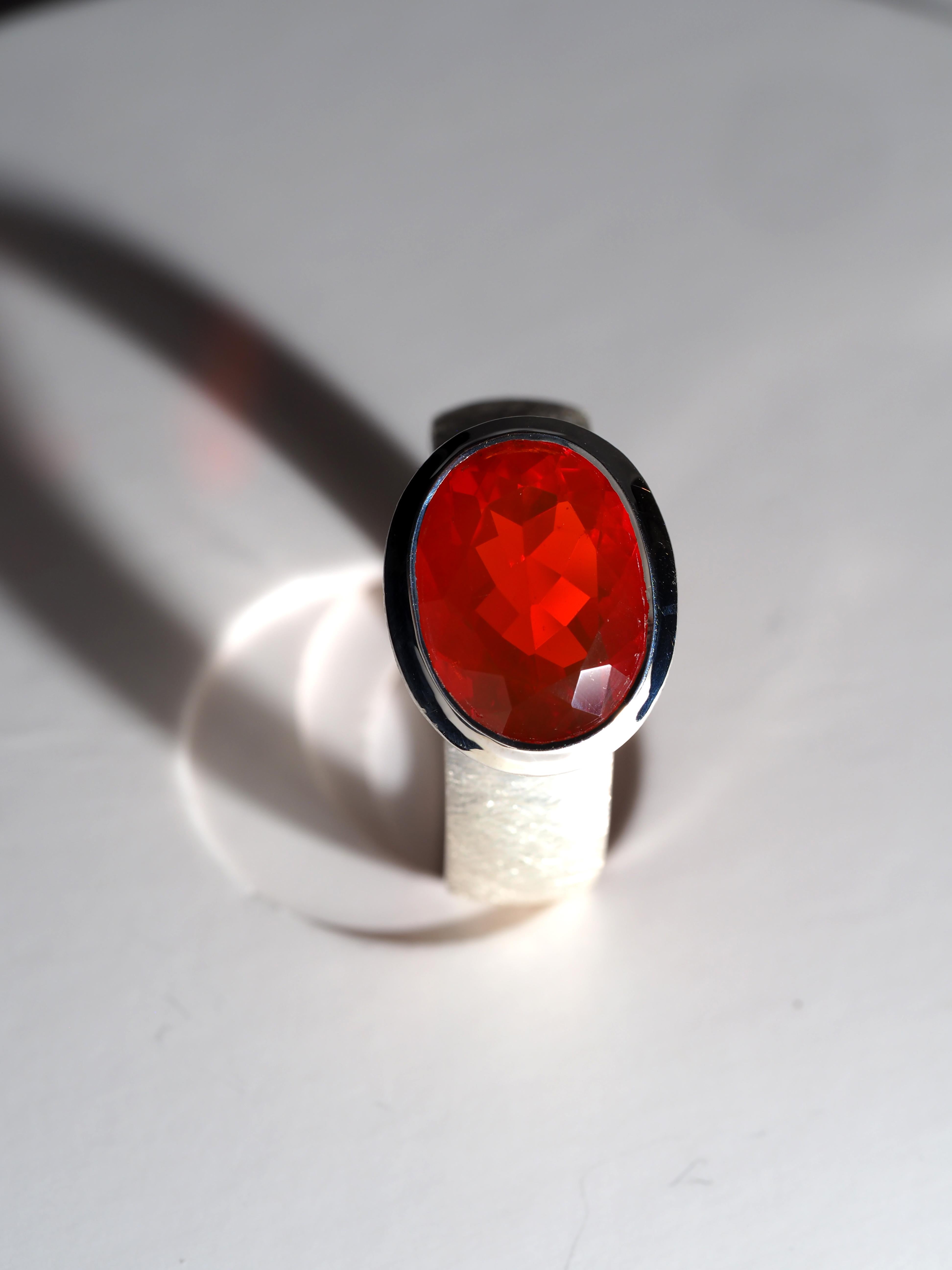 Aperol Ring Red Fire Mexicam Opal Silver Ring Large Statement gift art 7