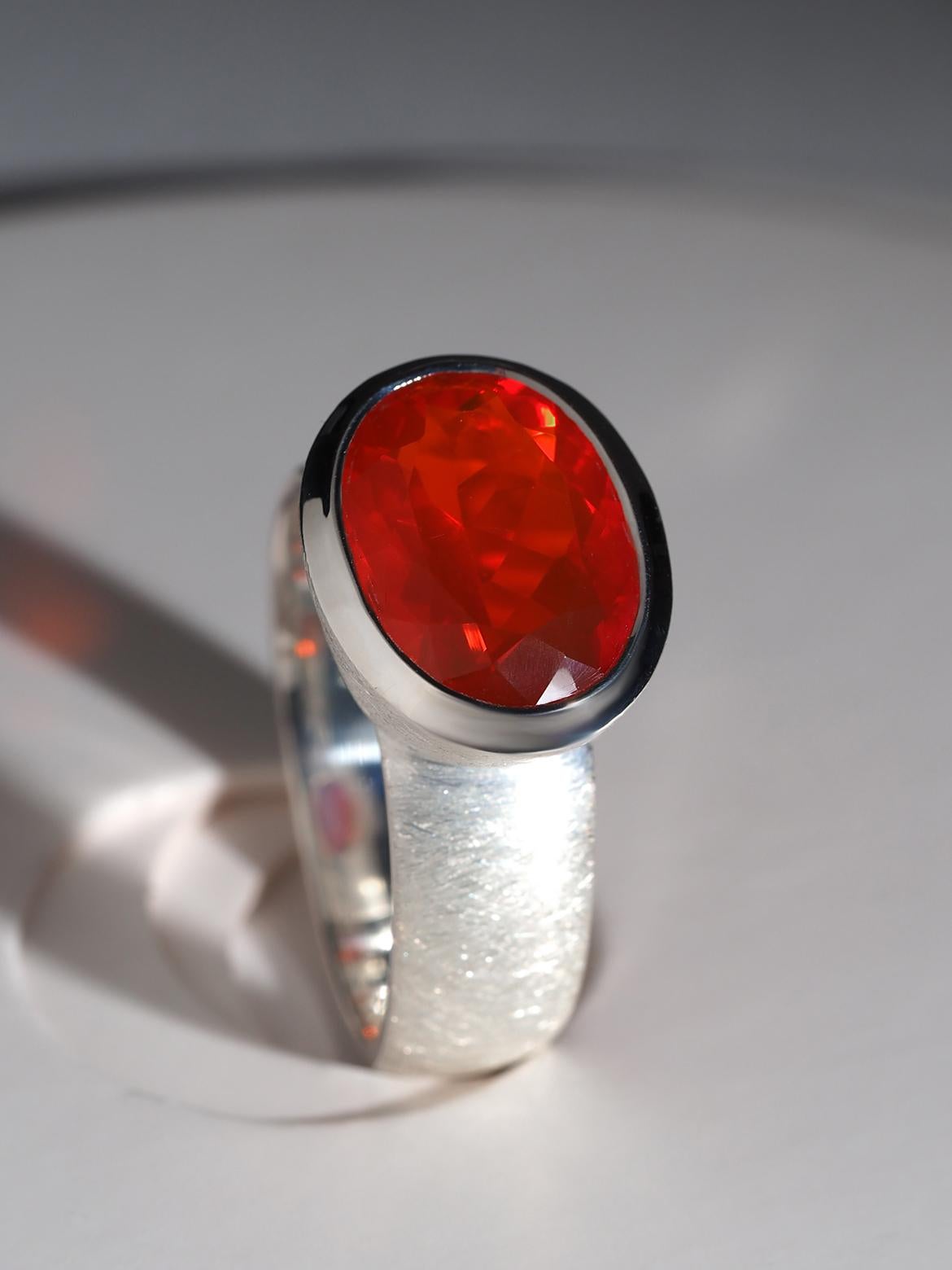 Aperol Ring Red Fire Mexicam Opal Silver Ring Large Statement gift art 8