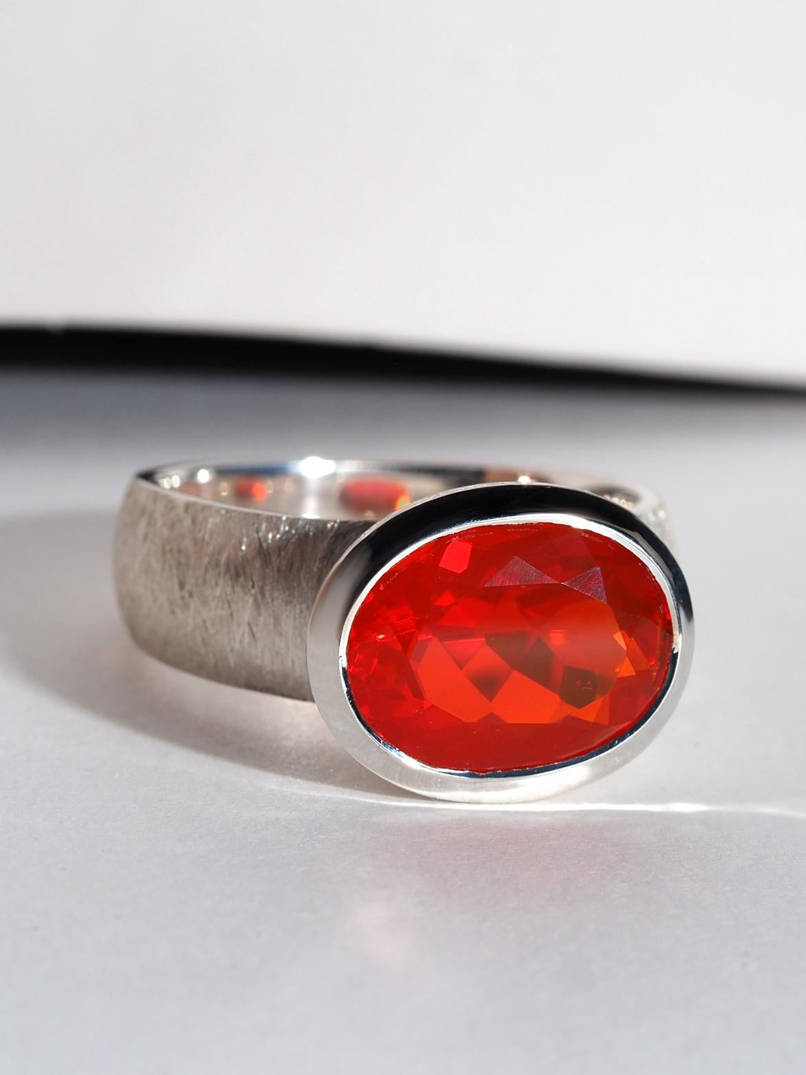 Aperol Ring Red Fire Mexicam Opal Silver Ring Large Statement gift art 9