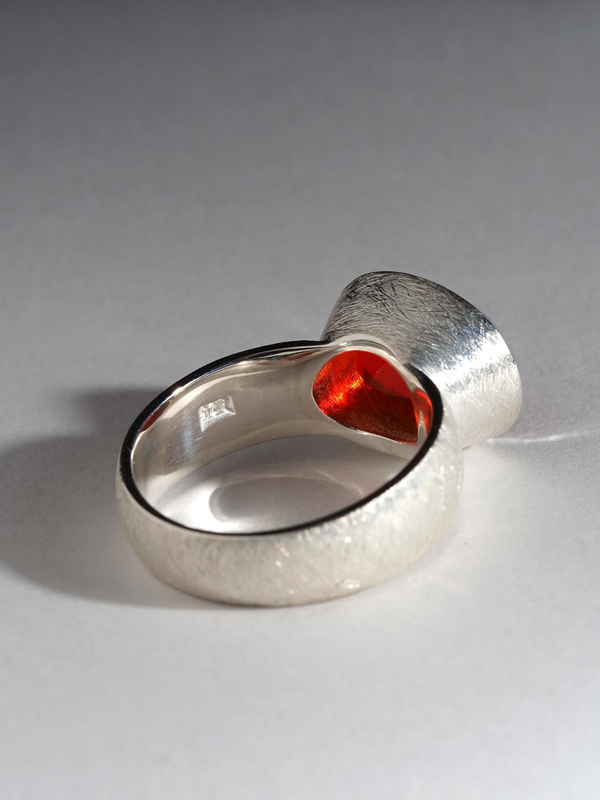 Aperol Ring Red Fire Mexicam Opal Silver Ring Large Statement gift art 10