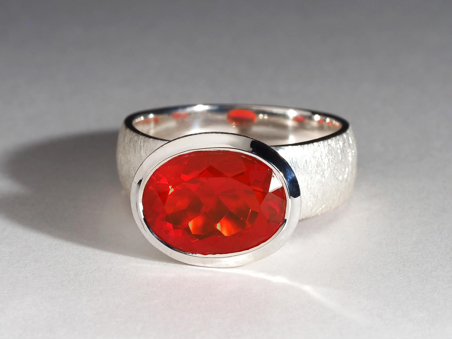 Women's or Men's Aperol Ring Red Fire Mexicam Opal Silver Ring Large Statement gift art