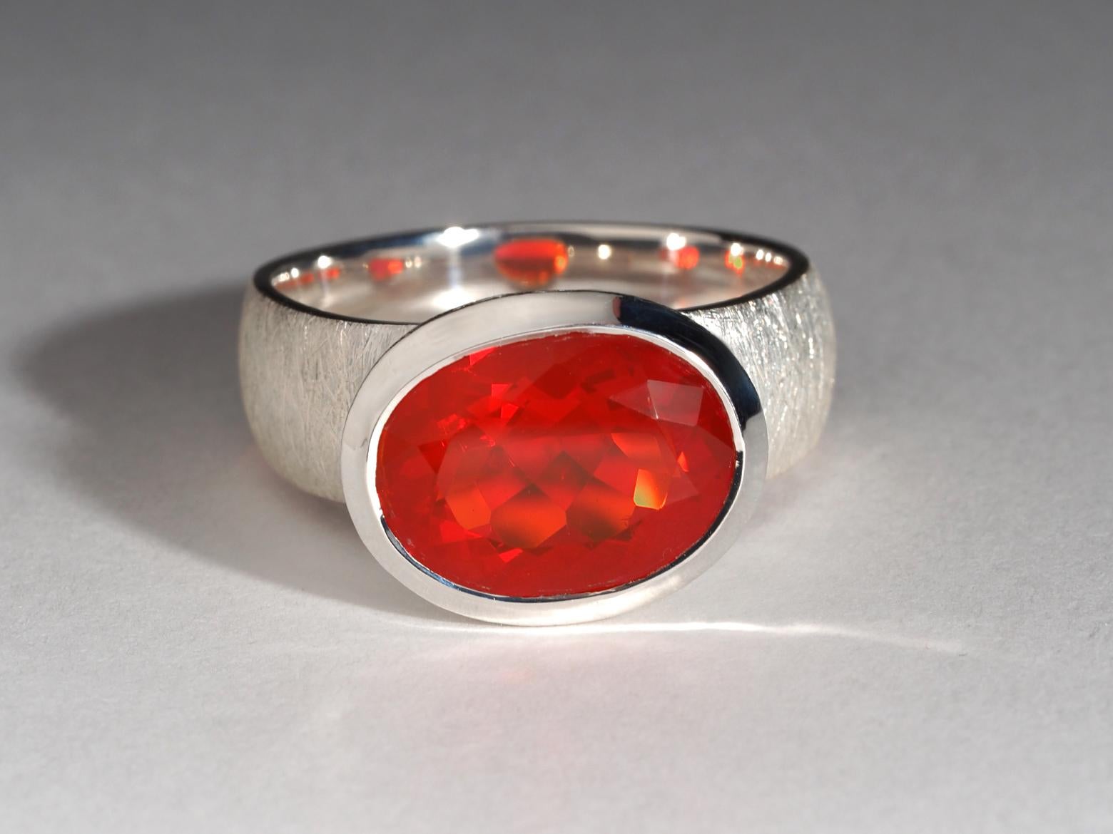 Aperol Ring Red Fire Mexicam Opal Silver Ring Large Statement gift art 1