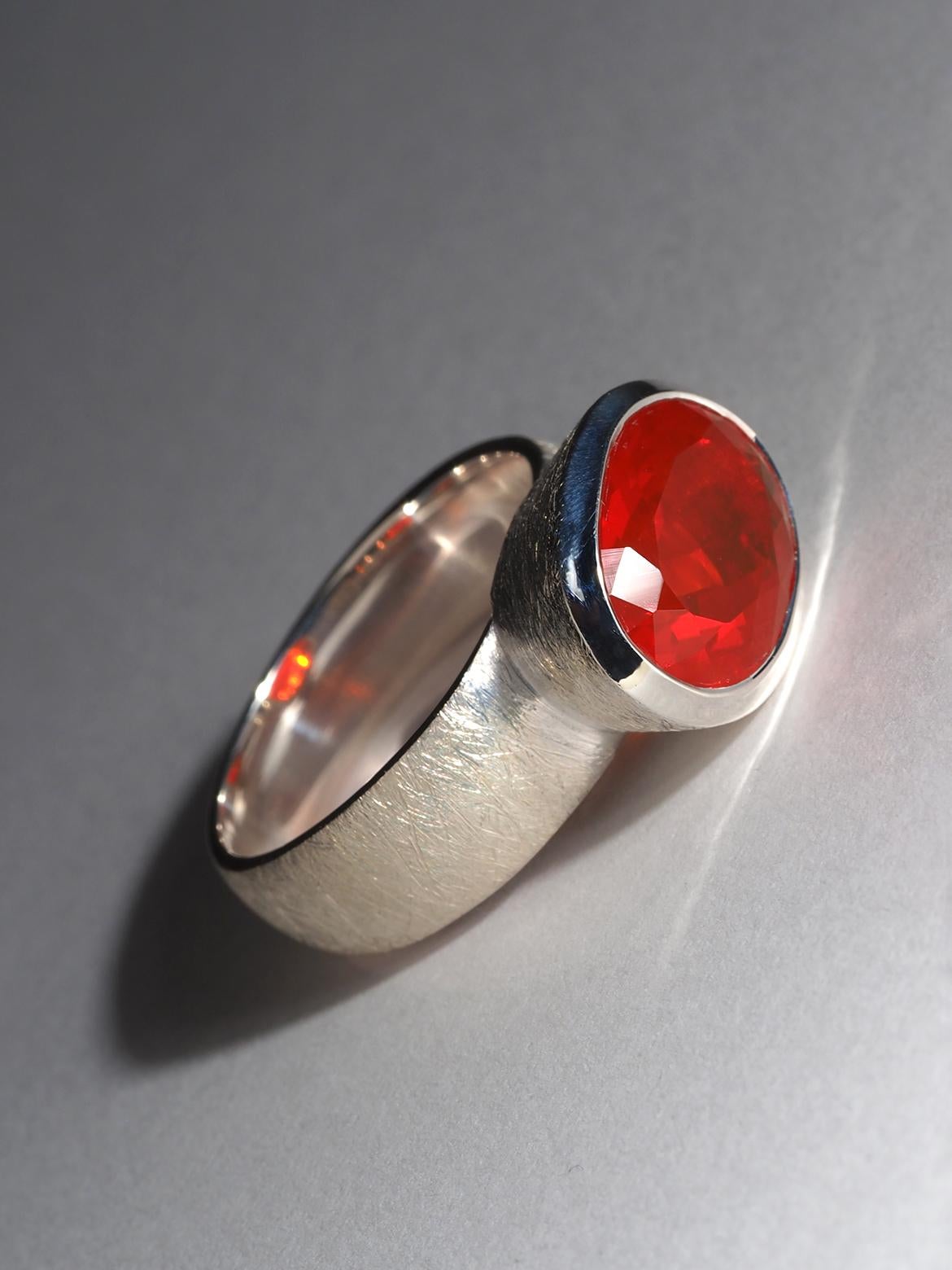 Aperol Ring Red Fire Mexicam Opal Silver Ring Large Statement gift art 2