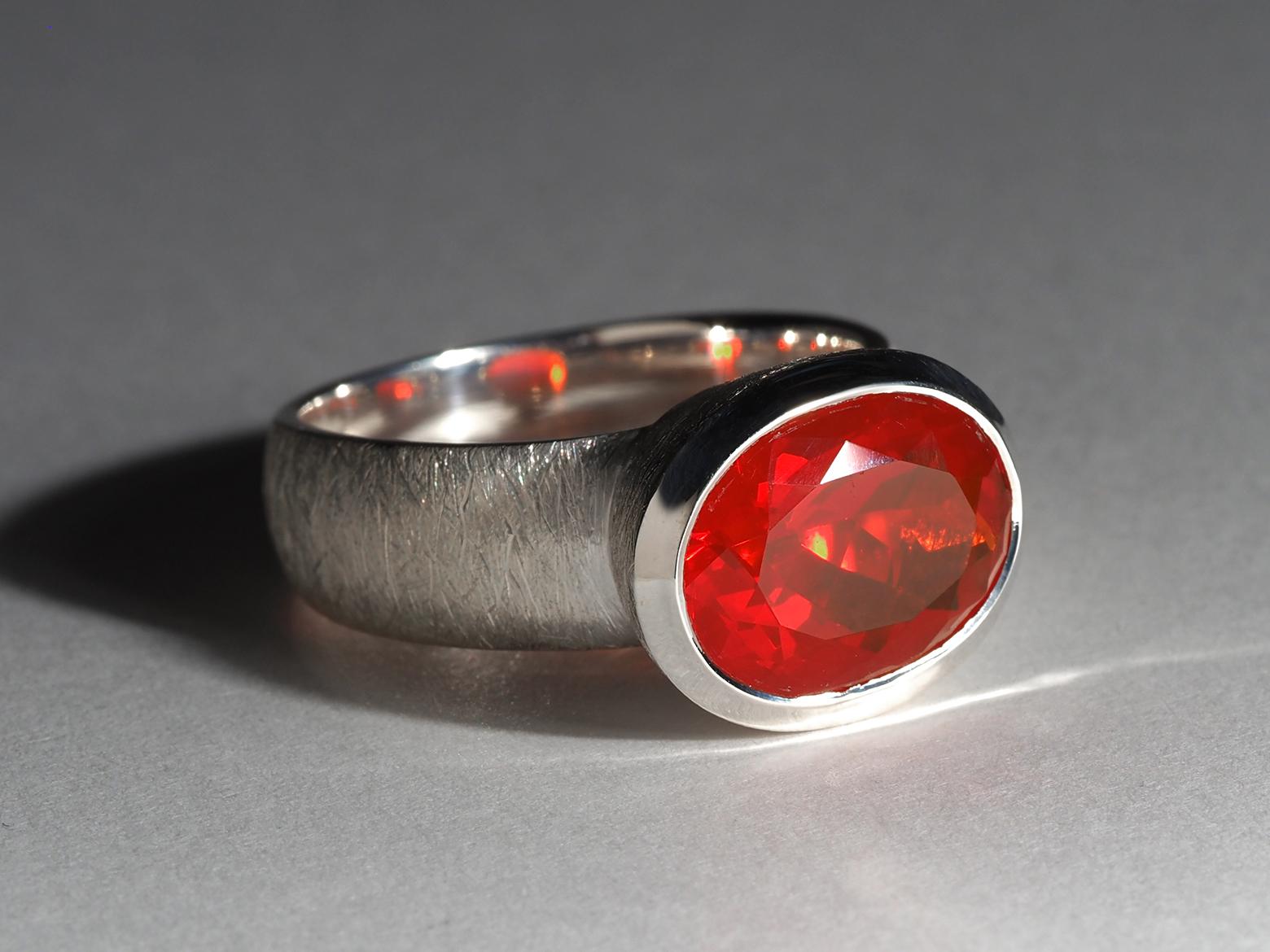 Aperol Ring Red Fire Mexicam Opal Silver Ring Large Statement gift art 3