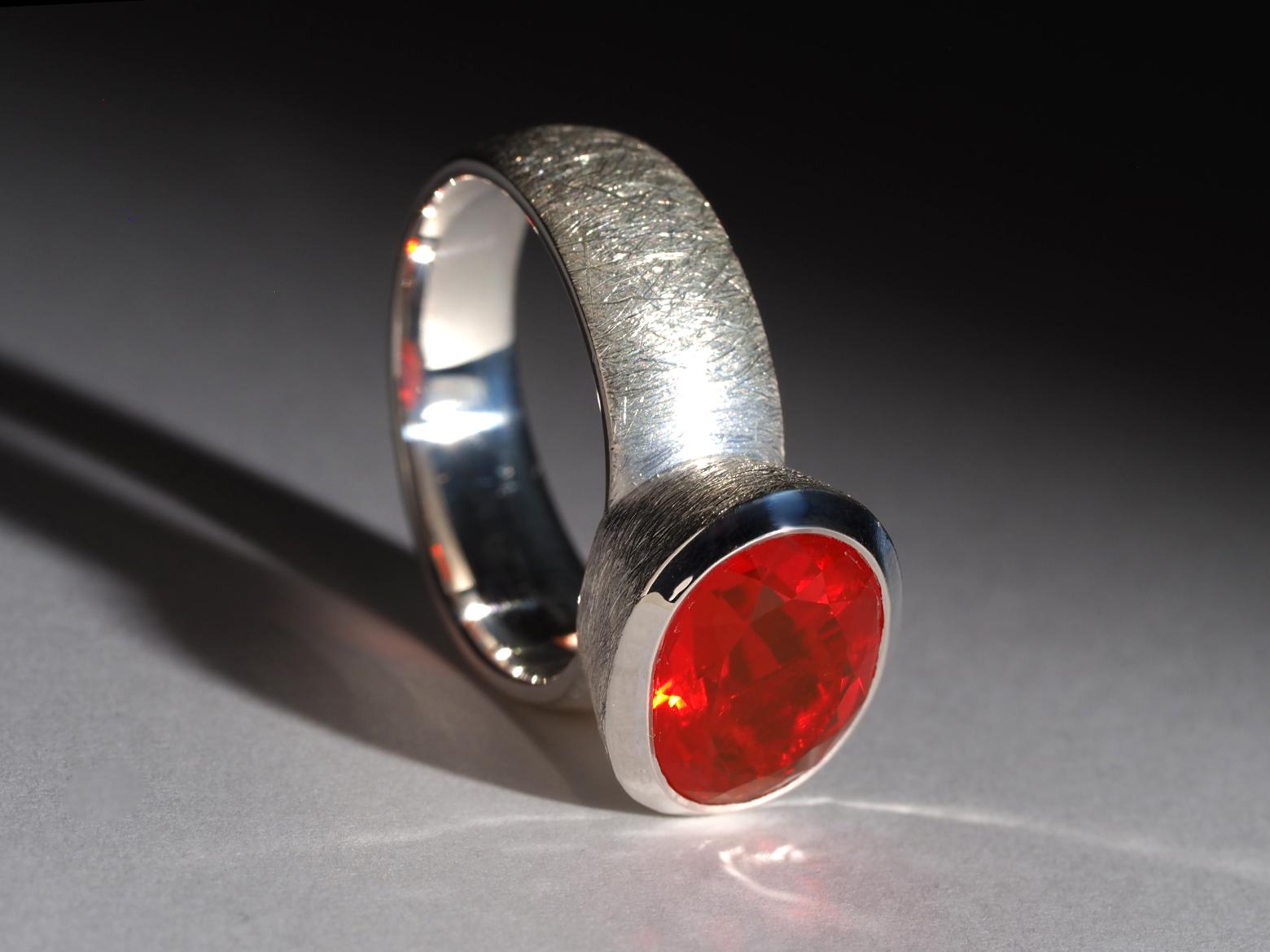 Aperol Ring Red Fire Mexicam Opal Silver Ring Large Statement gift art 4