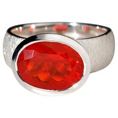 Aperol Ring Red Fire Mexicam Opal Silver Ring Large Statement gift art