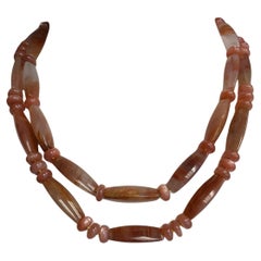 Red Fire Quartz and Peach Moonstone Double Strand Necklace with Yellow Gold