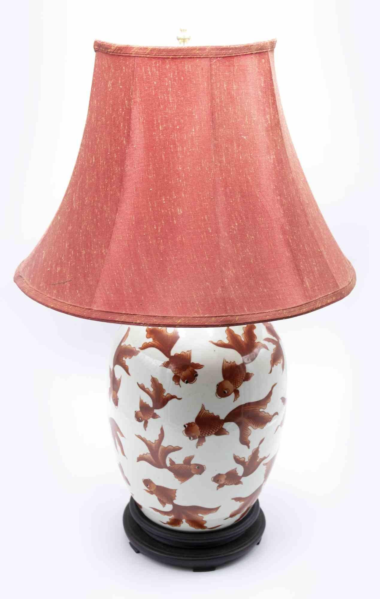 Porcelain Red Fishes Lamps, Half of 20th Century For Sale