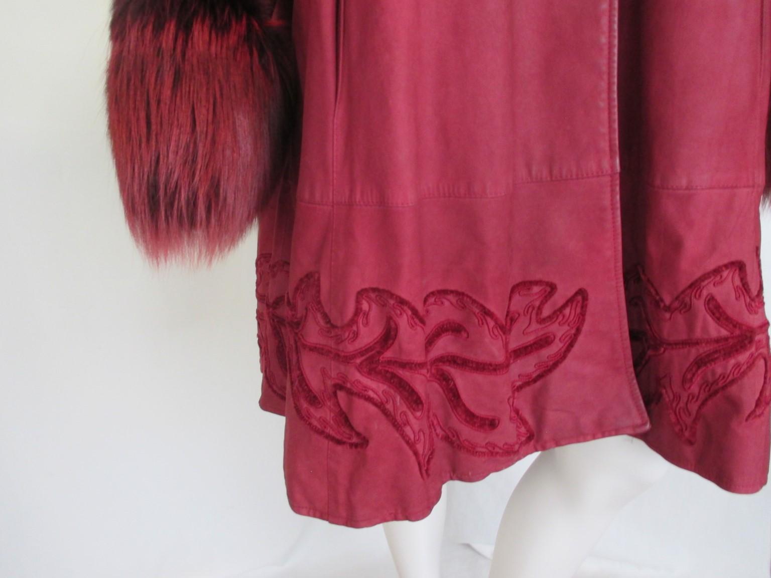Red Flared Hooded Suede Fur Cape Coat 1