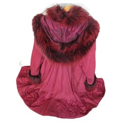 Red Flared Hooded Suede Fur Cape Coat