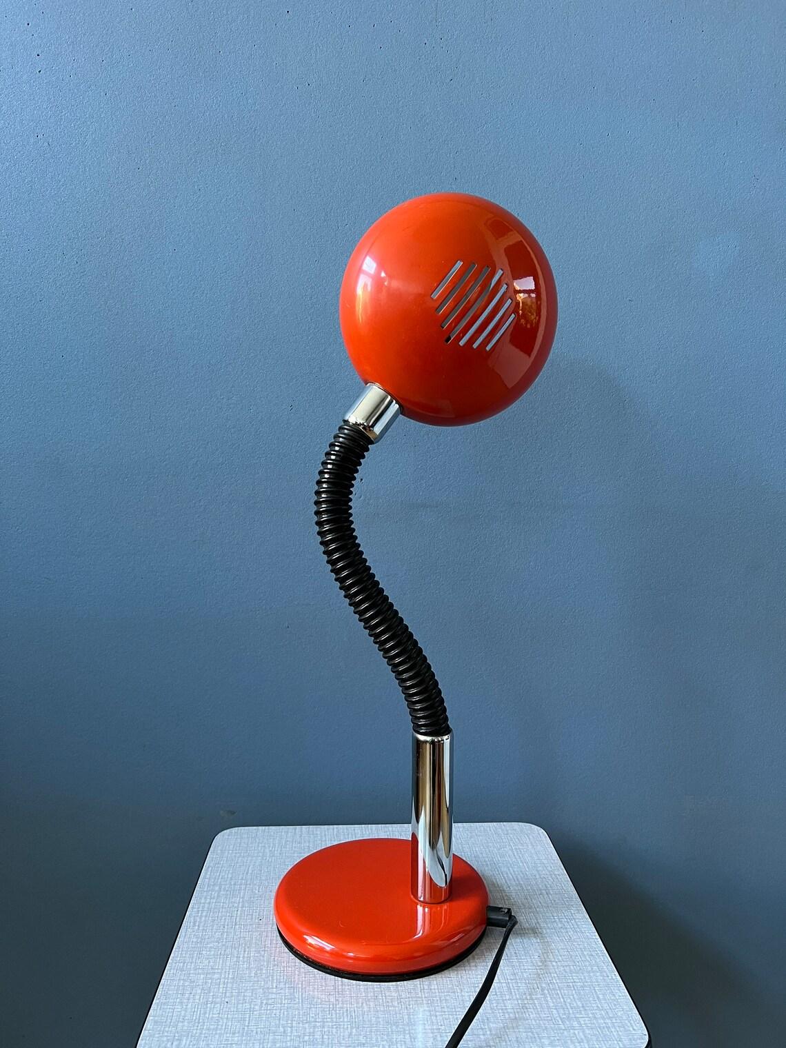 Metal Red Flexible Adjustable Mid Century Space Age UFO Table Lamp, 1970s For Sale