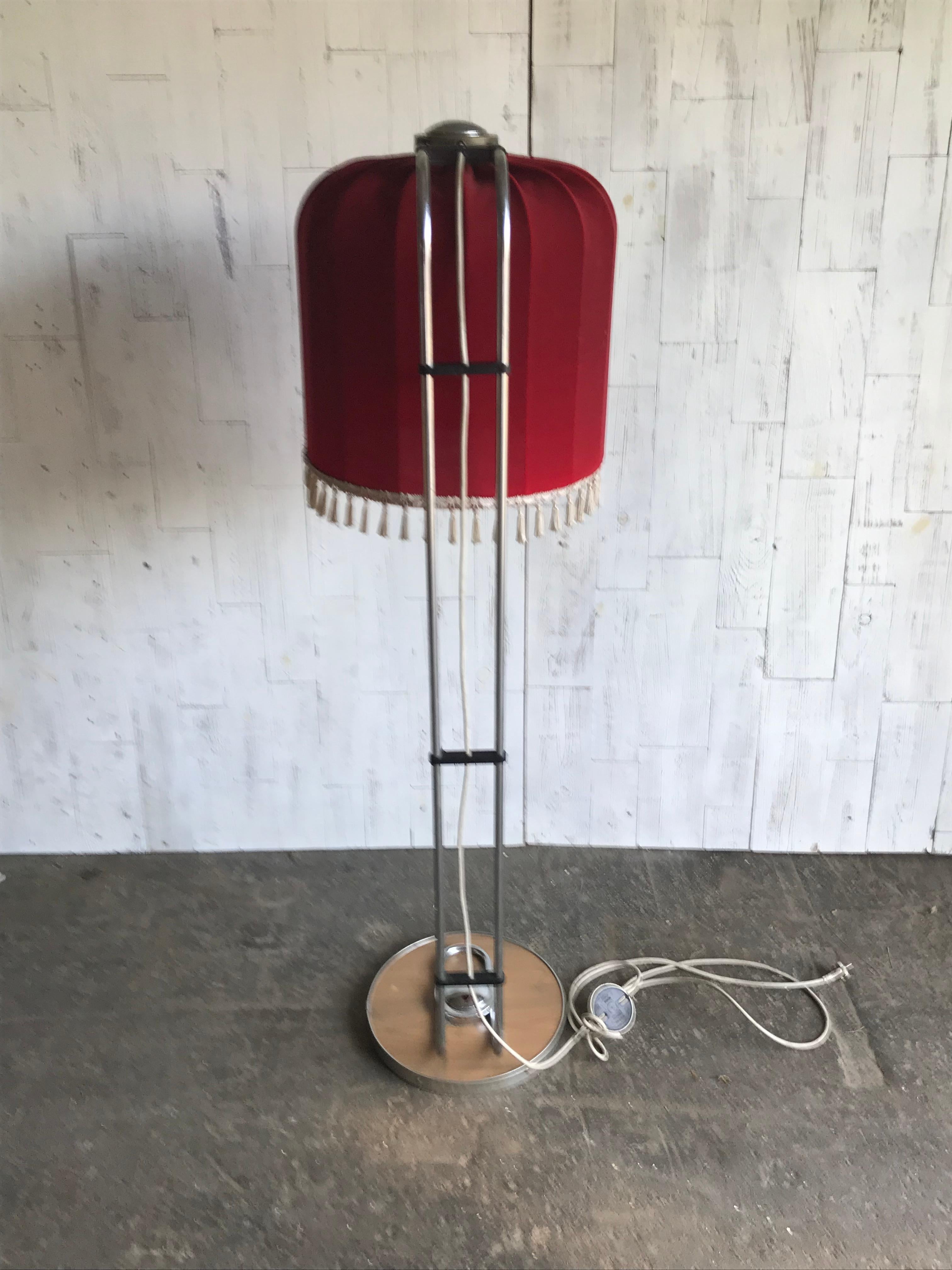Mid-20th Century Red Floor Lamp with Beautiful Shaped Shade For Sale