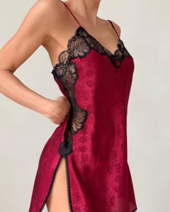 Christian Dior Red Floral Lace Lingerie Set with Robe & Slip