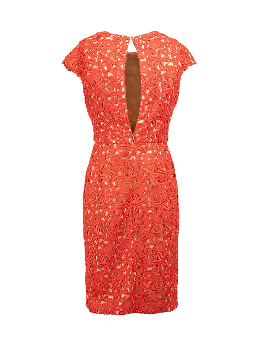 Red Floral Lace Cap Sleeve Knee Length Dress Size M In Good Condition For Sale In London, GB