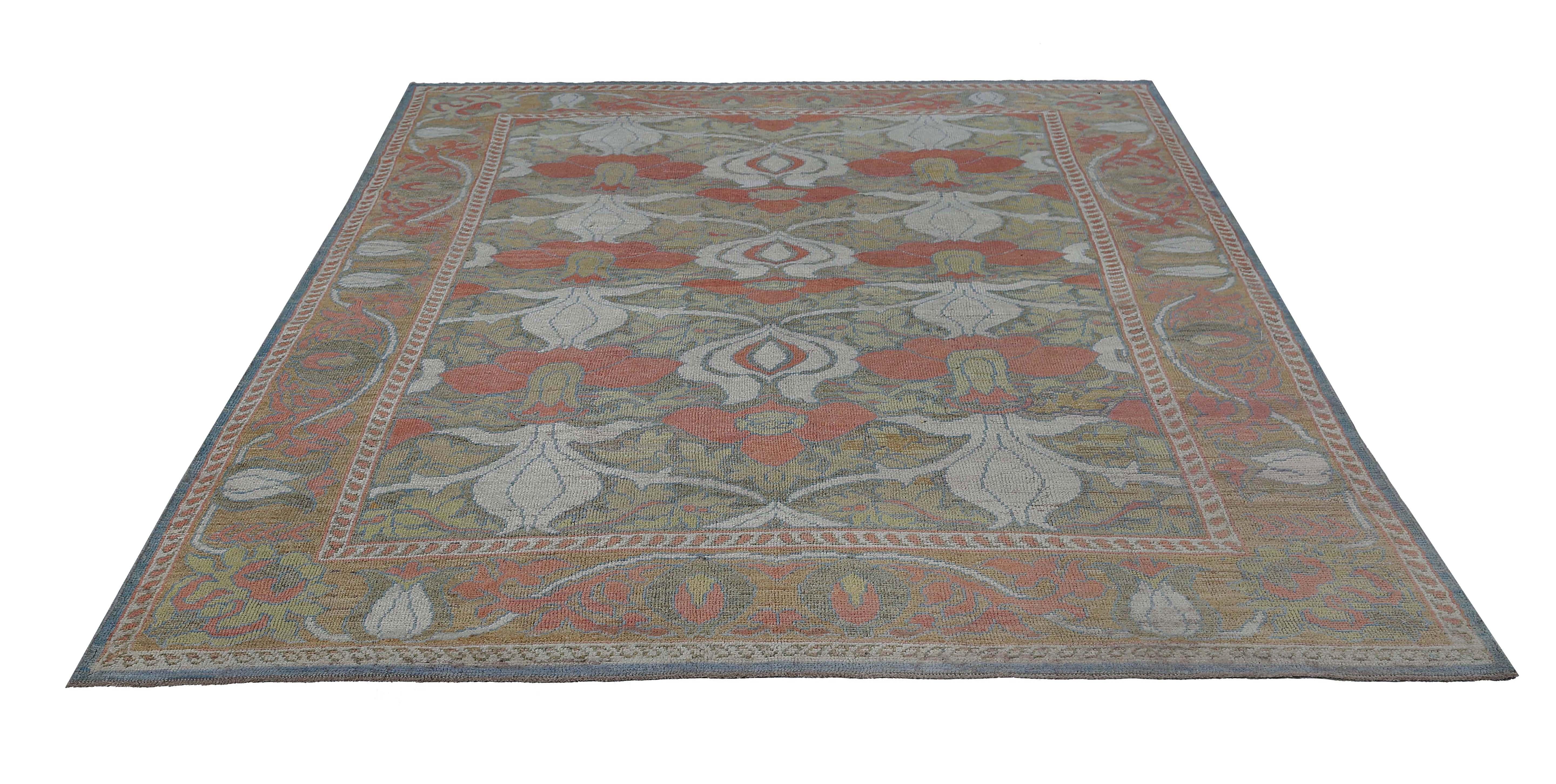 Red Floral Oushak Rug In New Condition For Sale In Dallas, TX