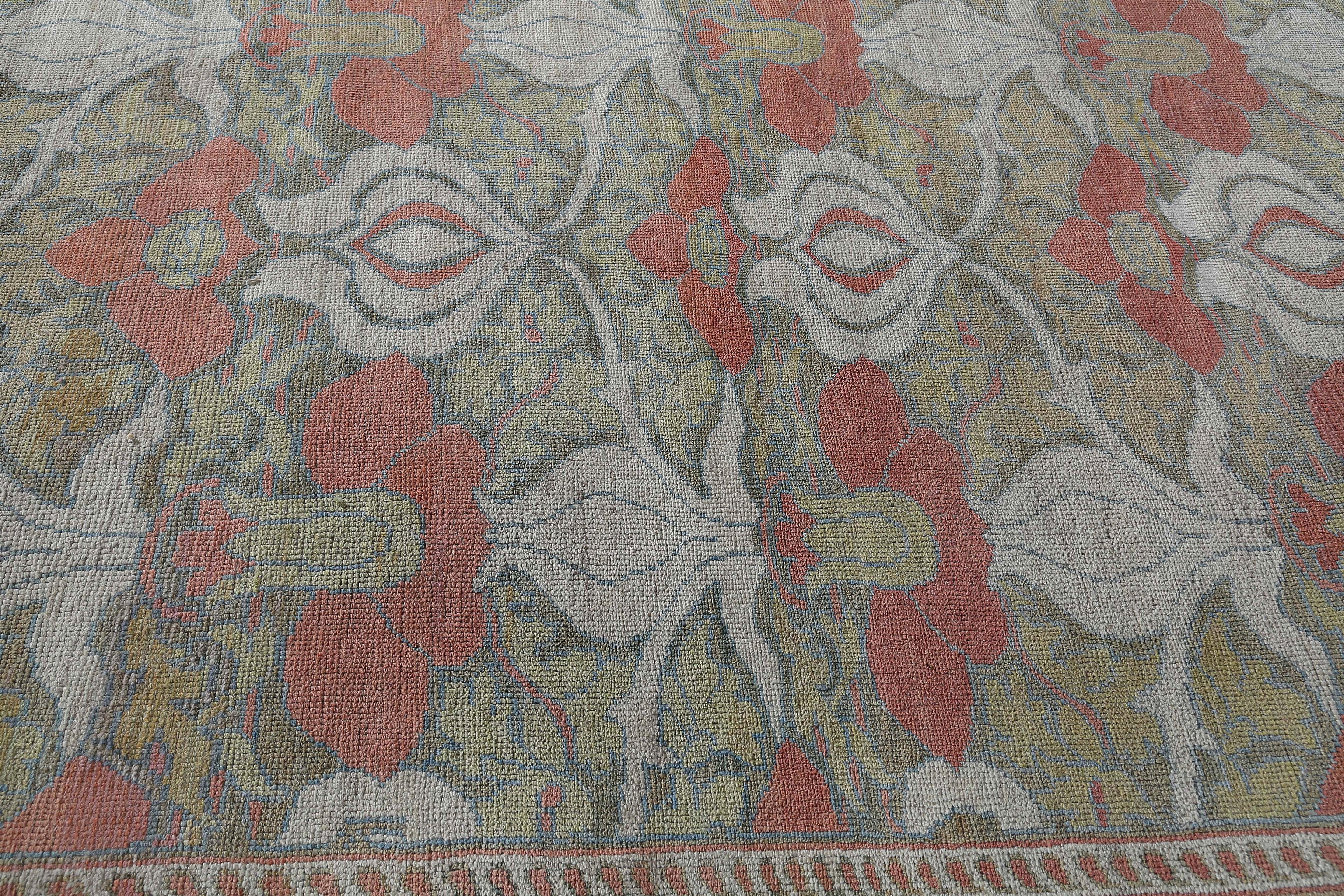 Contemporary Red Floral Oushak Rug For Sale