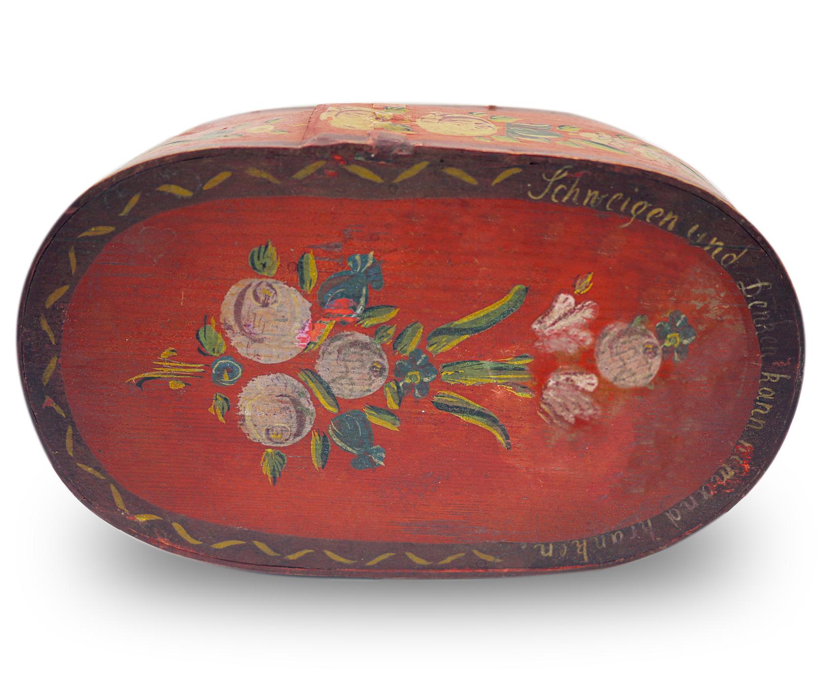 Folk Art Red Floral Painted Box, 19th Century