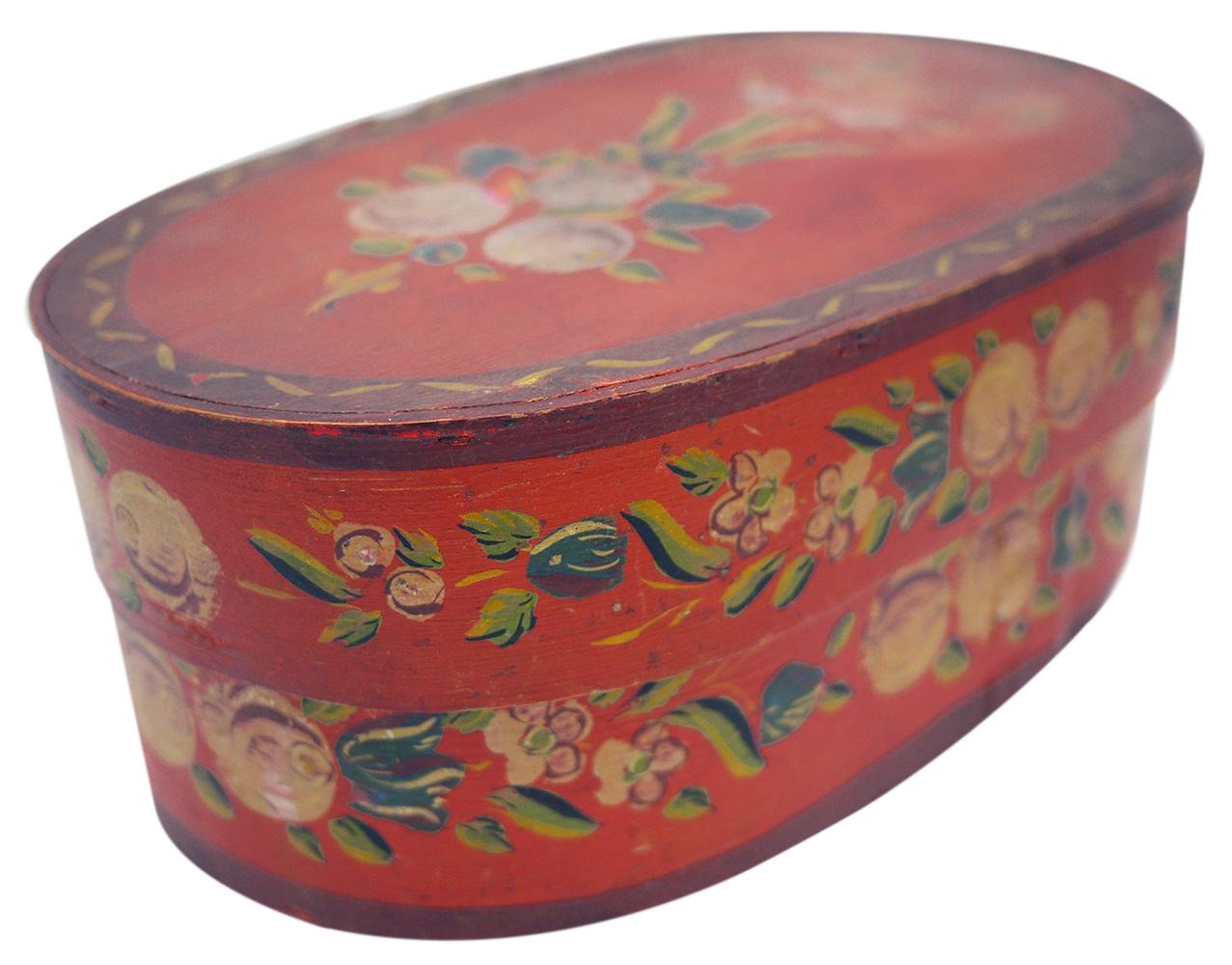 Early 19th Century Red Floral Painted Box, 19th Century