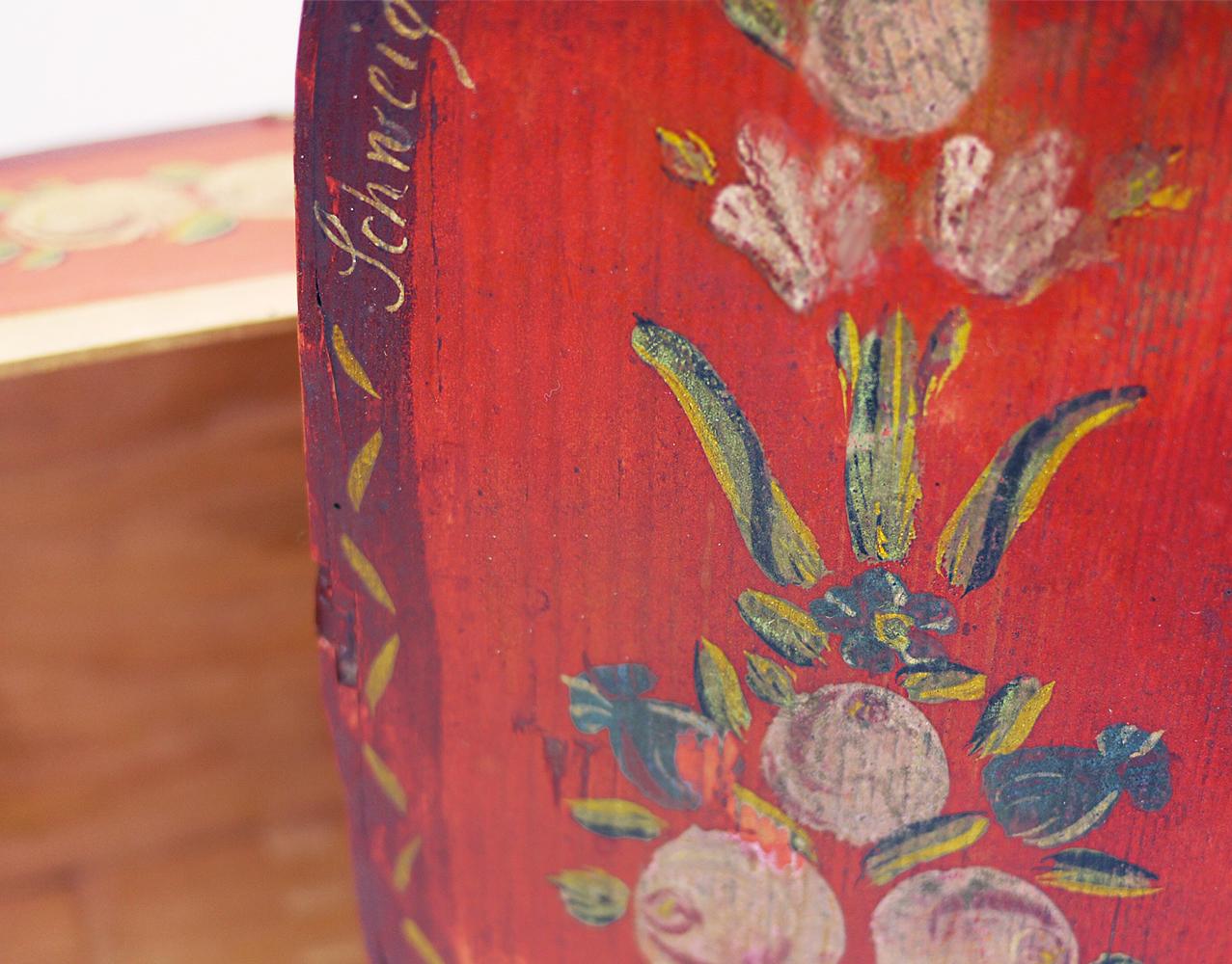 Fir Red Floral Painted Box, 19th Century