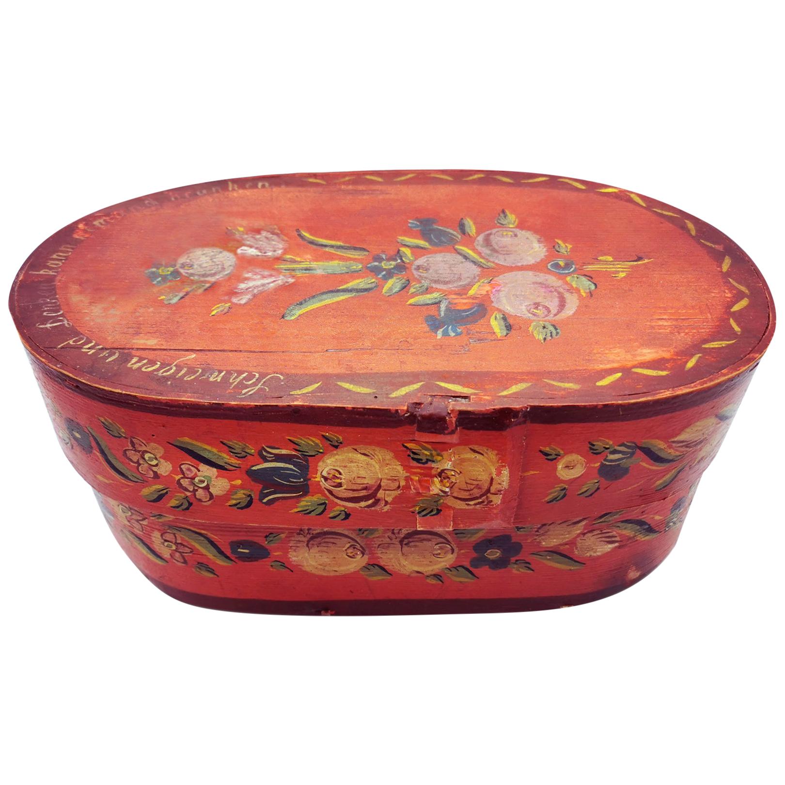 Red Floral Painted Box, 19th Century