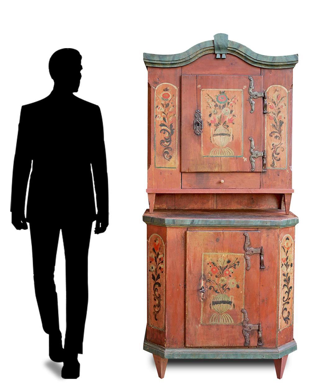 Red Floral Painted Cabinet, 1790, Central Europe For Sale 10