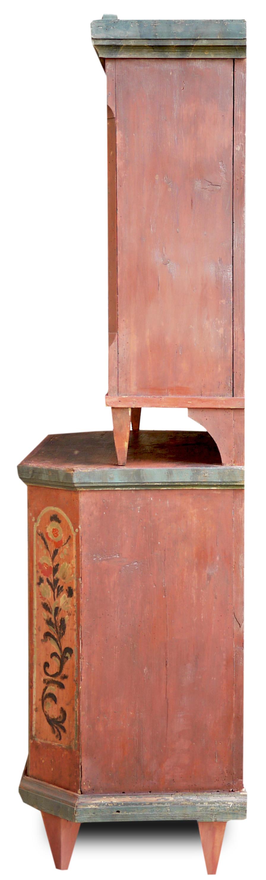 Country Red Floral Painted Cabinet, 1790, Central Europe For Sale