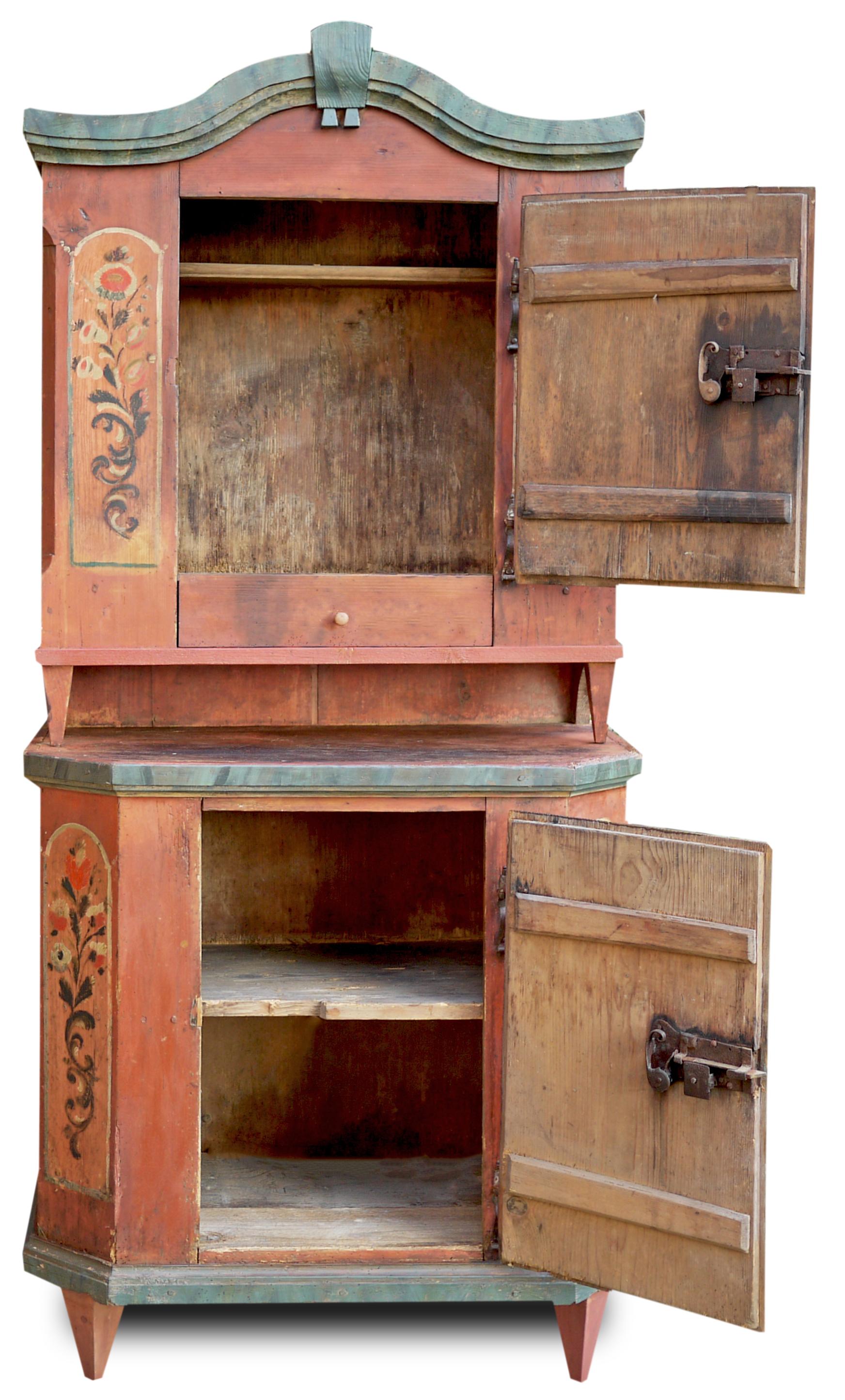 Italian Red Floral Painted Cabinet, 1790, Central Europe For Sale