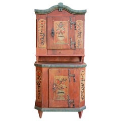 Antique Red Floral Painted Cabinet, 1790, Central Europe