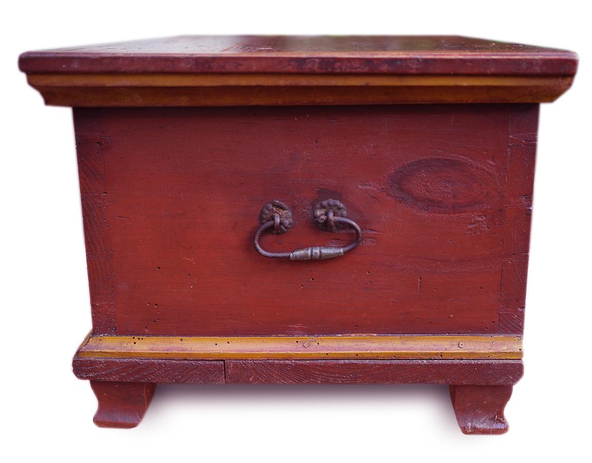 Red Floral Painted Chest Box, 1857 at 1stDibs