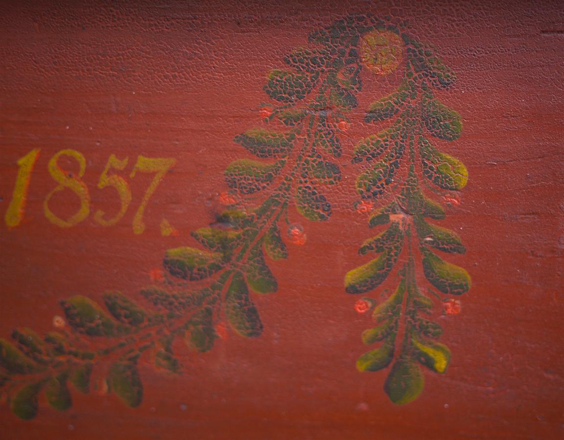 Red Floral Painted Chest Box, 1857 at 1stDibs