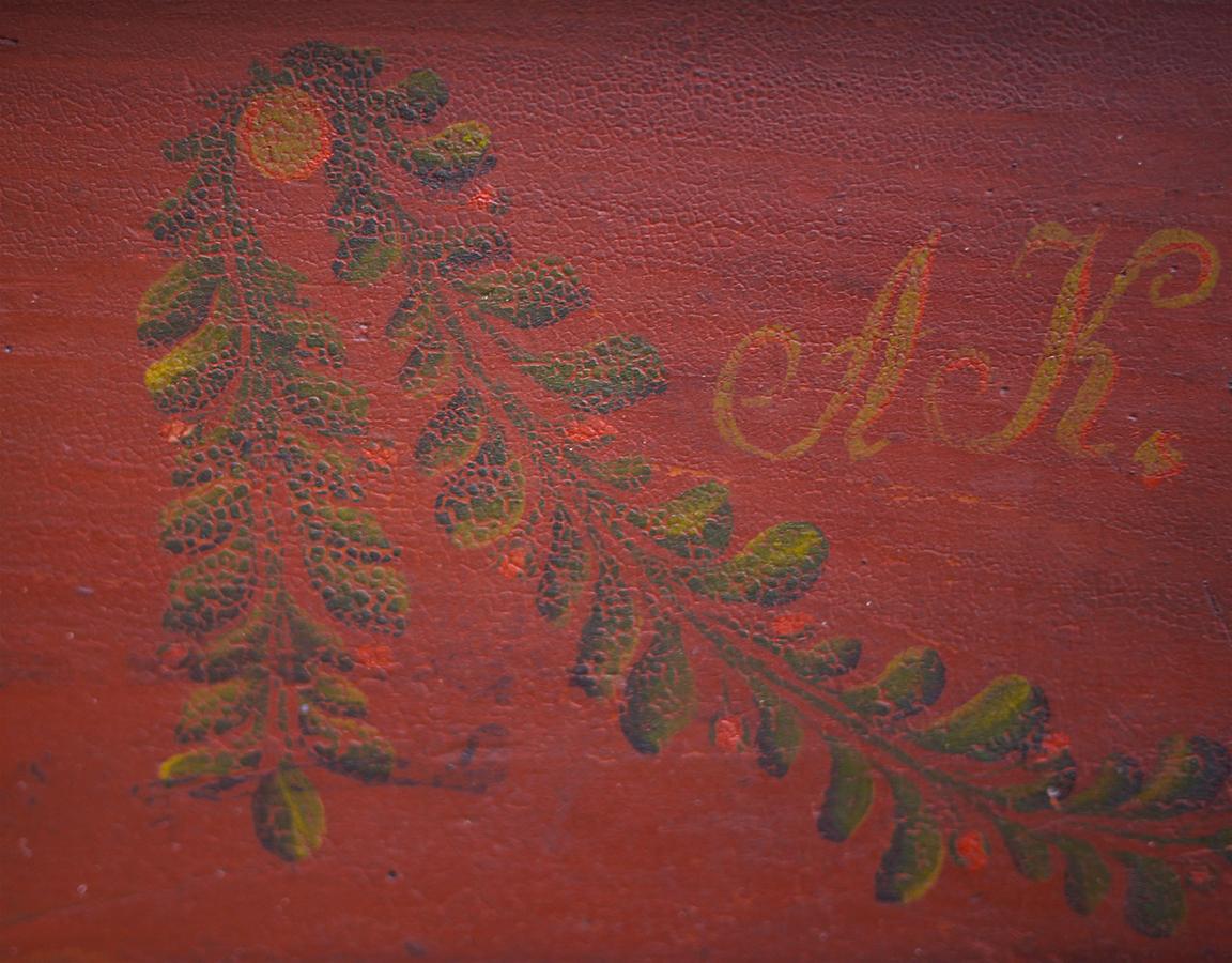 Red Floral Painted Chest Box, 1857 at 1stDibs