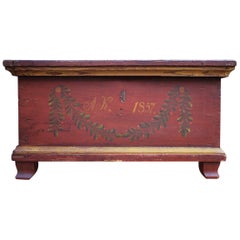 Red Floral Painted Chest Box, 1857