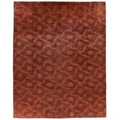 Roter Teppich aus Wolle und Seide mit geblümtem Stencil-Design